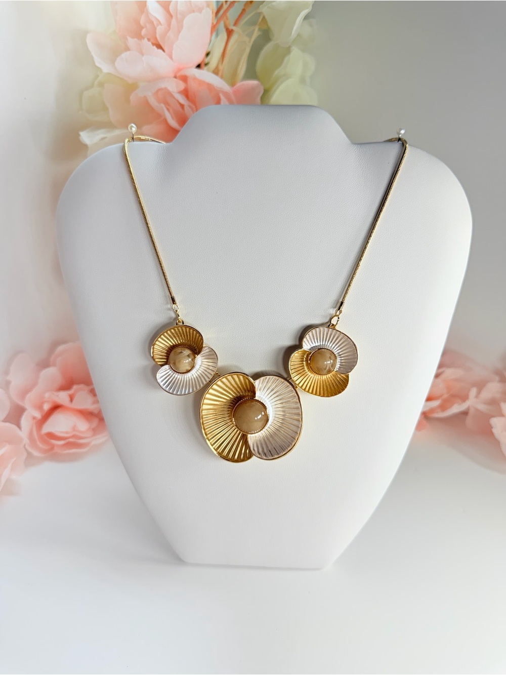 Gold and Cream Floral Statement Necklace